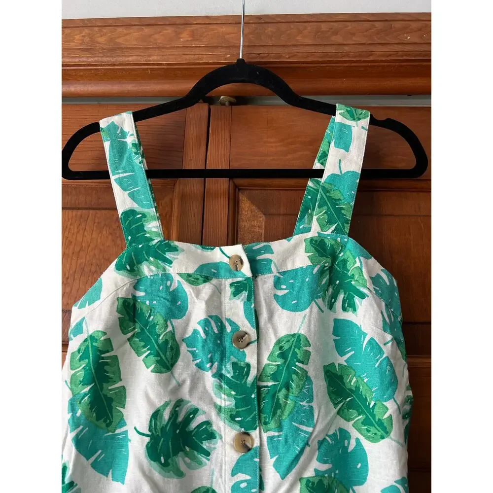 J. Crew Women's Linen-Blend Sleeveless Square Tank Top in Palm Print Size XXS